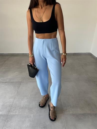 Cendy Krep Kemersiz Mavi Balon Pantolon