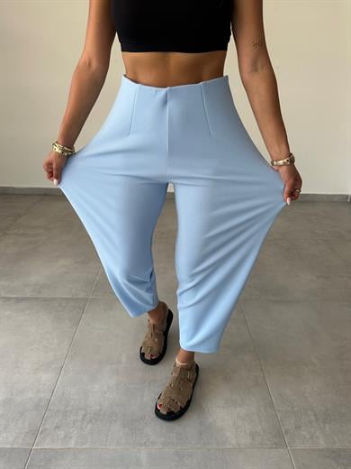 Cendy Krep Kemersiz Mavi Balon Pantolon