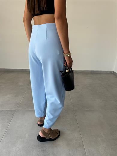 Cendy Krep Kemersiz Mavi Balon Pantolon