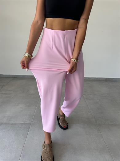 Cendy Krep Kemersiz Pembe Balon Pantolon