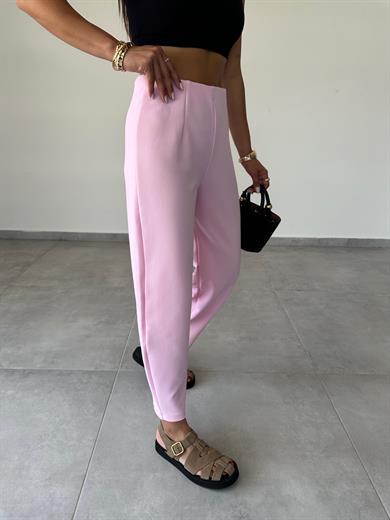Cendy Krep Kemersiz Pembe Balon Pantolon