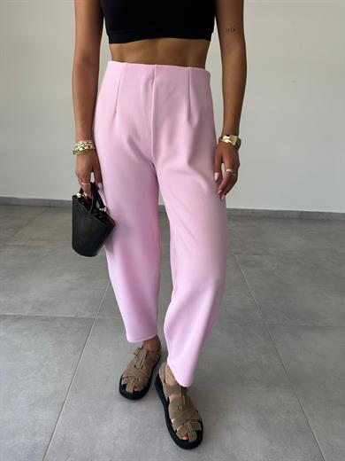 Cendy Krep Kemersiz Pembe Balon Pantolon