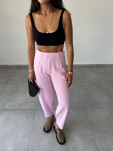 Cendy Krep Kemersiz Pembe Balon Pantolon