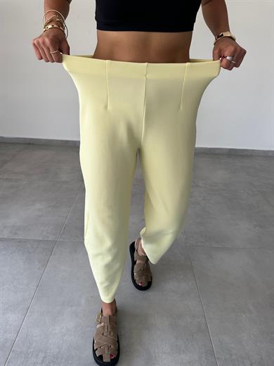 Cendy Krep Kemersiz Sarı Balon Pantolon