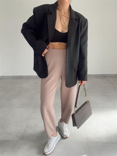 Cendy Krep Kemersiz Vizon Balon Pantolon