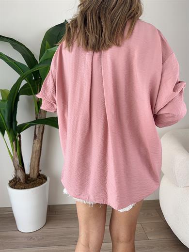 Cep Detaylı Pudra Oversize Gömlek