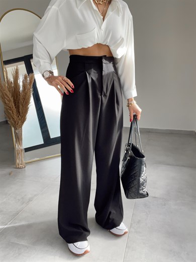 Cep Detaylı Siyah Kumaş Pantolon