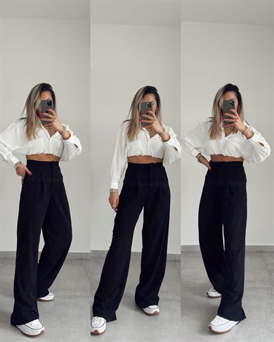 Cep Detaylı Siyah Kumaş Pantolon