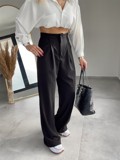 Cep Detaylı Siyah Kumaş Pantolon