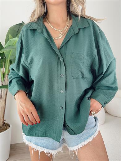Cep Detaylı Zümrüt Oversize Gömlek
