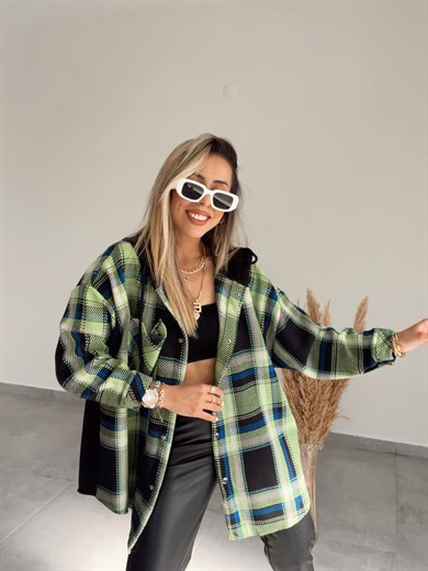 Çimen-Saks Ekose Ceket