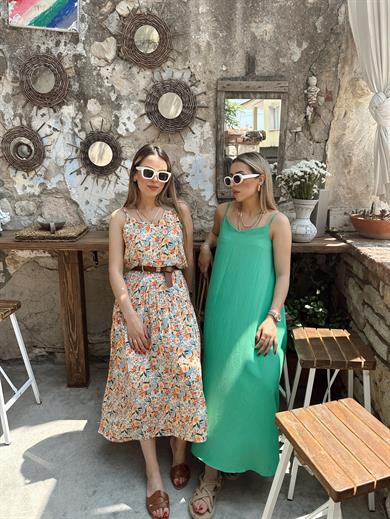 Çimen Yeşili Ayarlanabilir Askı Elbise