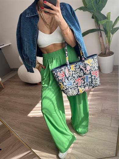 Çimen Yeşili Beli Lastikli Pantolon