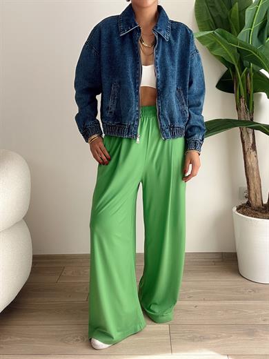 Çimen Yeşili Beli Lastikli Pantolon