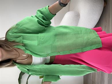 Çimen Yeşili Düşük Omuz Oversize Gömlek