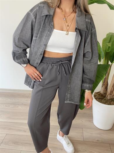 Cindy Antrasit Beli Lastikli  Şalvar Pantolon