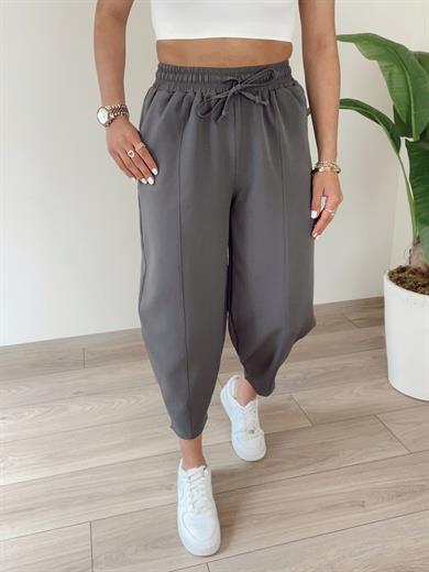 Cindy Antrasit Beli Lastikli  Şalvar Pantolon