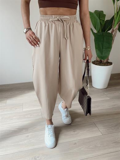 Cindy Bej Beli Lastikli  Şalvar Pantolon