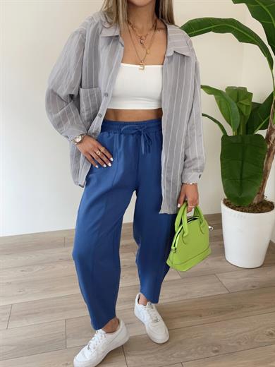 Cindy İndigo Beli Lastikli  Şalvar Pantolon