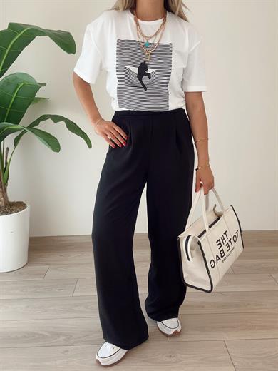 Çizgili Desen Ekru Tişört