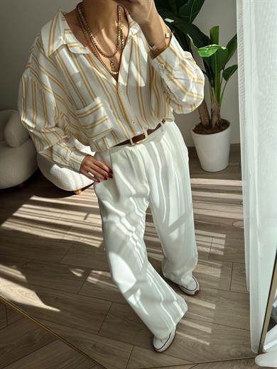 Çizgili Düşük Omuz Oversize Gömlek