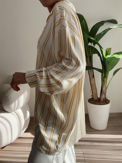 Çizgili Düşük Omuz Oversize Gömlek