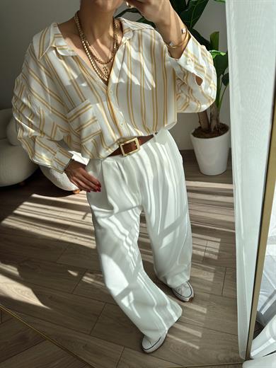 Çizgili Düşük Omuz Oversize Gömlek