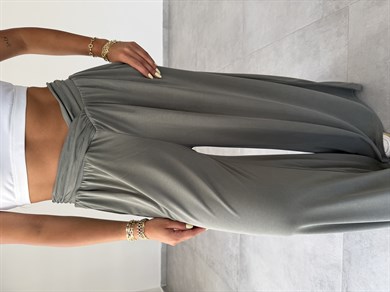 Comfort Haki Kruvaze Bel Detaylı Modal Bol Paça Pantolon