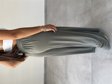 Comfort Haki Kruvaze Bel Detaylı Modal Bol Paça Pantolon