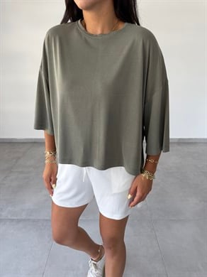 Comfort Haki Modal Düşük Kol T-Shirt