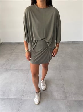 Comfort Haki Modal Düşük Kol T-Shirt