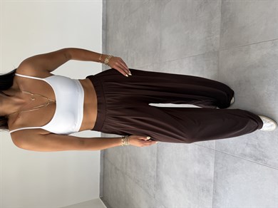 Comfort Kahve Pileli Bol Paça Pantolon