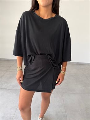 Comfort Siyah Modal Düşük Kol T-Shirt