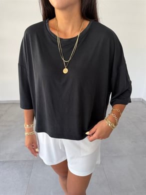 Comfort Siyah Modal Düşük Kol T-Shirt