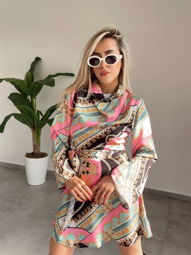 Saten Degaje Yaka Elbise