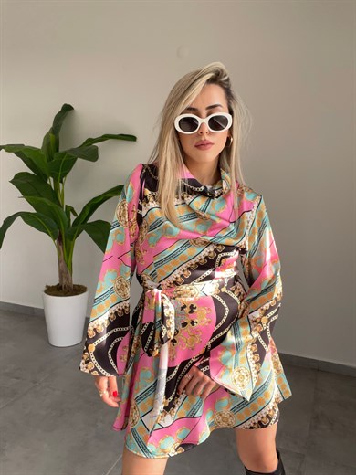 Saten Degaje Yaka Elbise