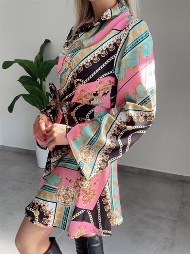 Saten Degaje Yaka Elbise