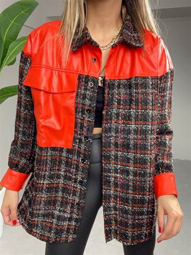 Deri Detaylı Gömlek
