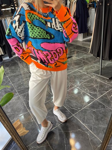 Desenli Triko Kazak-Oranj