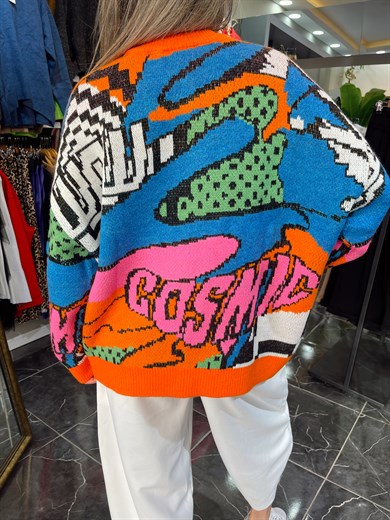 Desenli Triko Kazak-Oranj