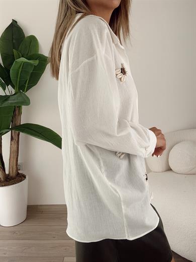 Düşük Omuz Deniz Kabuklu Beyaz Gömlek