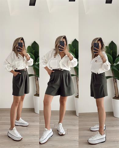 Düşük Omuz Deniz Kabuklu Beyaz Gömlek