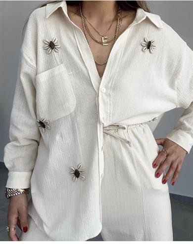 Düşük Omuz Deniz Kabuklu Taş Gömlek