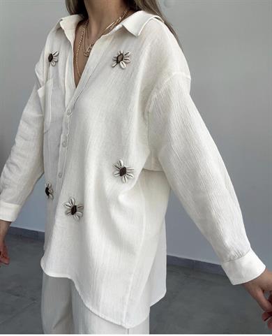 Düşük Omuz Deniz Kabuklu Taş Gömlek