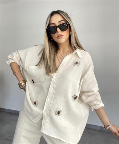 Düşük Omuz Deniz Kabuklu Taş Gömlek