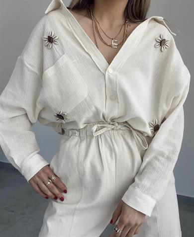 Düşük Omuz Deniz Kabuklu Taş Gömlek