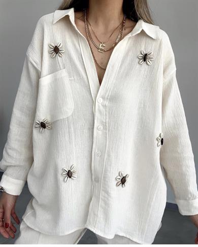 Düşük Omuz Deniz Kabuklu Taş Gömlek