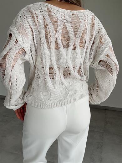 Ekru Ajurlu Bluz