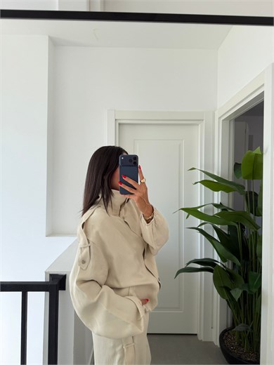 Ekru Apoletli Çıtçıtlı Ceket Ve Pantolon Takım