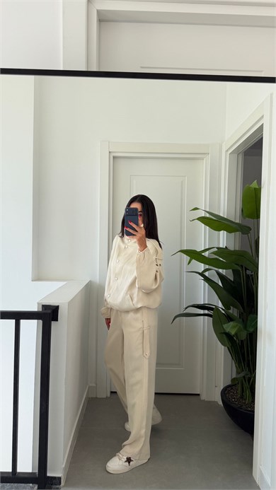 Ekru Apoletli Çıtçıtlı Ceket Ve Pantolon Takım